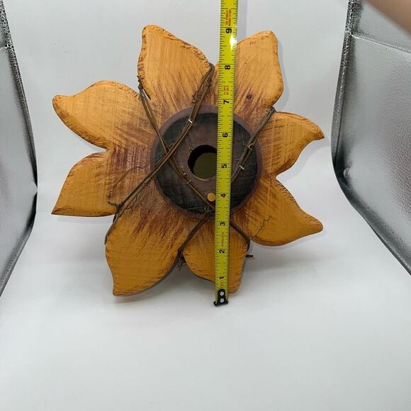 Wooden Sunflower Birdhouse With Twine Painted Hanging DecorativeYellows Browns - Picture 2 of 7